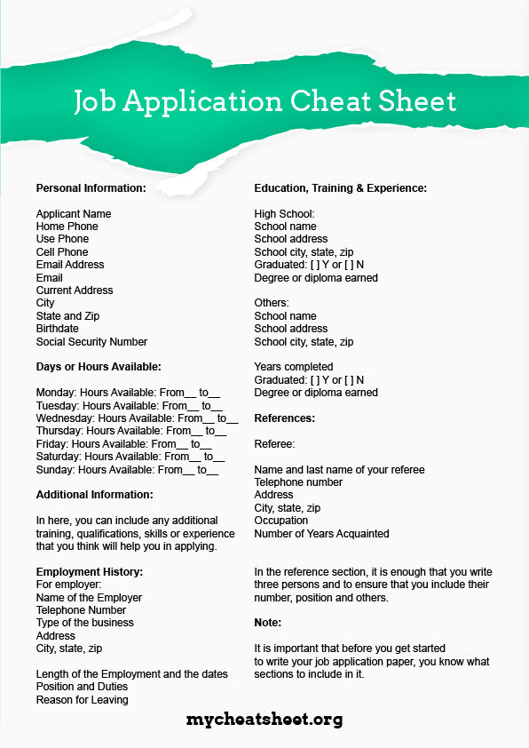 Job Application Cheat Sheet by MyCheatSheet on DeviantArt