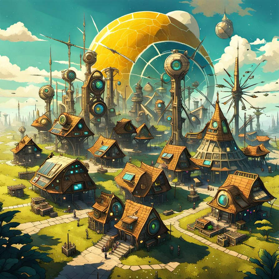 Solarpunk village by rlac12 on DeviantArt