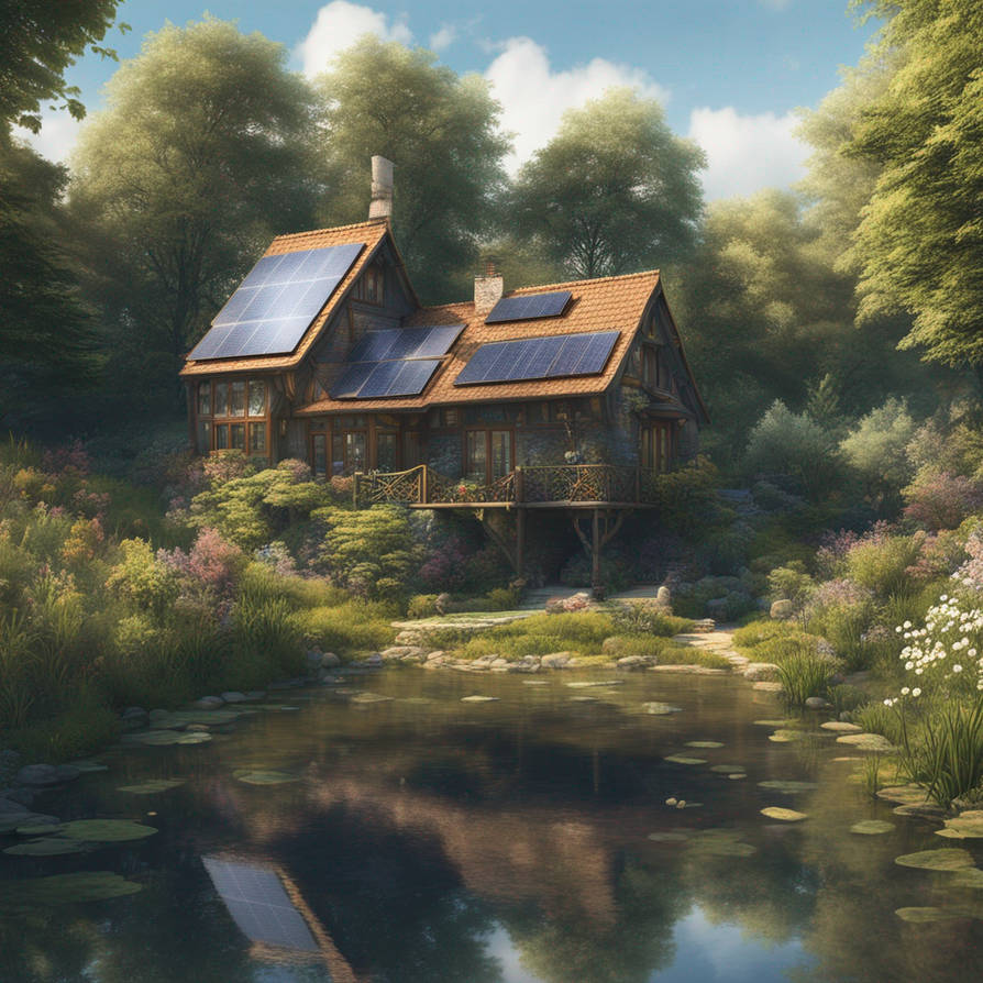 solarpunk river Country House Beatiful cottage by rlac12 on DeviantArt