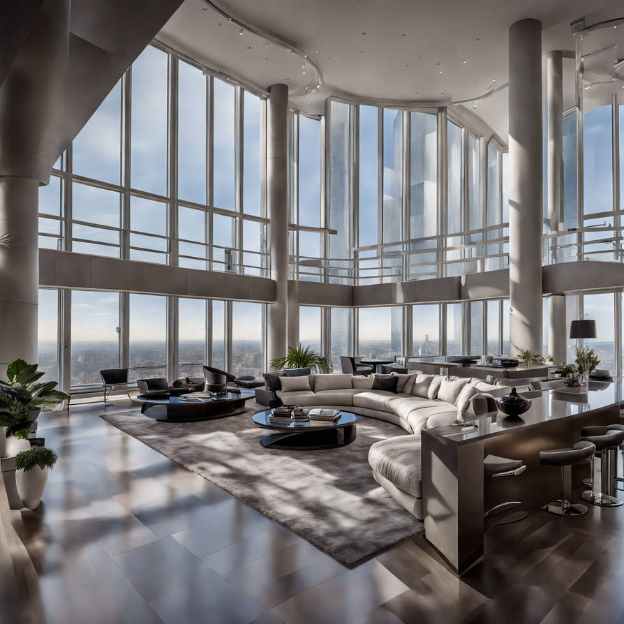 Illustration of Luxury High-Rise Penthouse Apartments With Private Business Centers