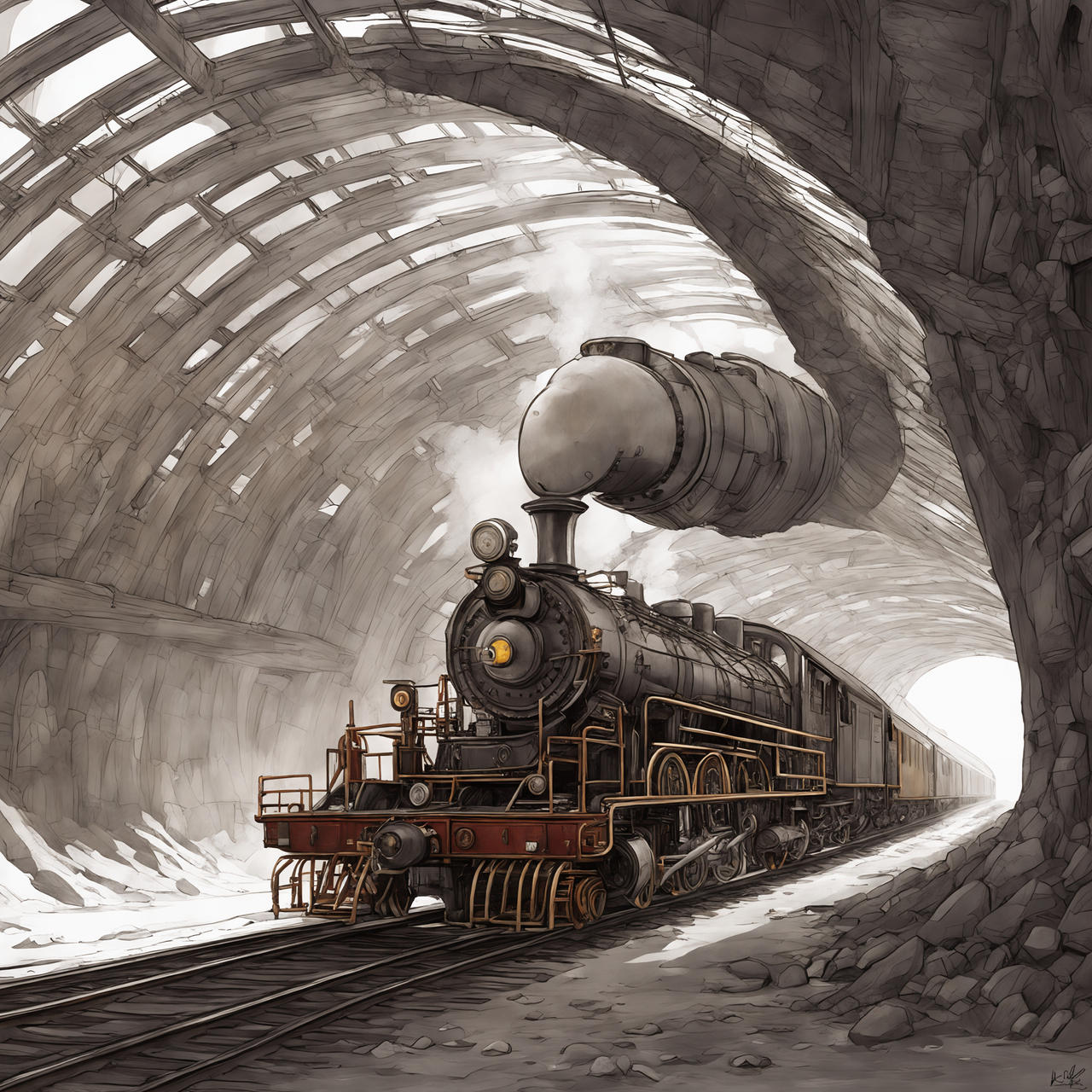 Deviantart Train Engine Solarpunk Steam Locomotive And Tunnel by rlac12 on DeviantArt