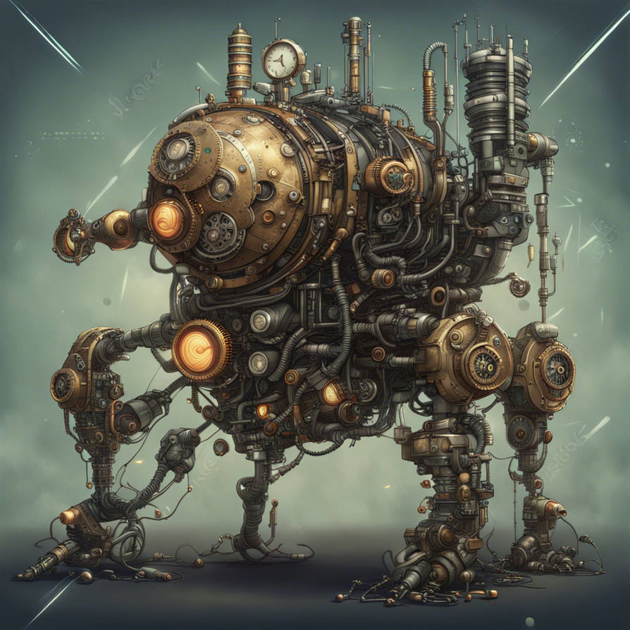 Biopunk, cyber steampunk illustration