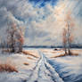 Beautiful snowy Russian steppe made with acrylic p