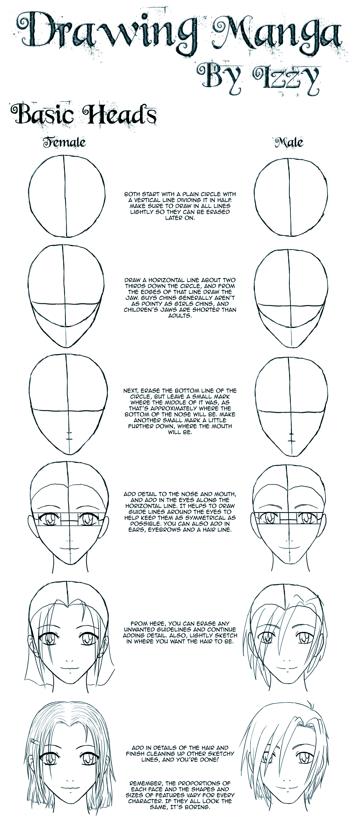 Learn Manga: How to draw the female head front by Naschi on DeviantArt