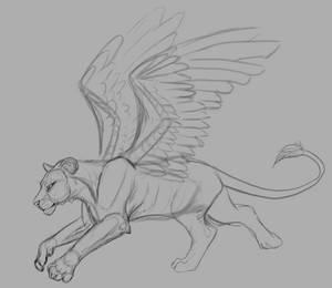 Winged lioness rough sketch