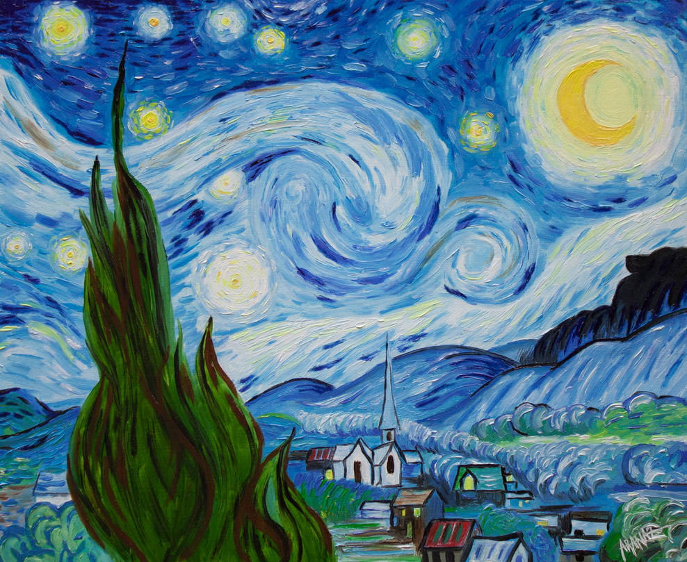 Starry Night Inverted Starry Night by Vincent van Gogh (Reproduction) by Oiu4ever on DeviantArt