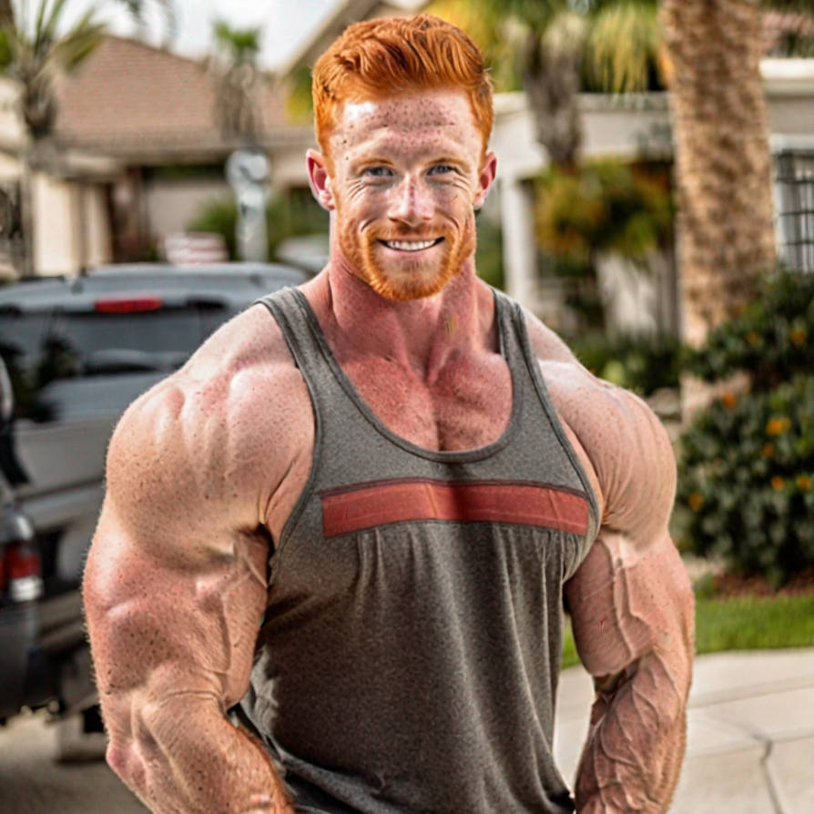Buff Red Body Handsome Freckled Redhead Bodybuilder In Tank Top by robjames6969 on ...