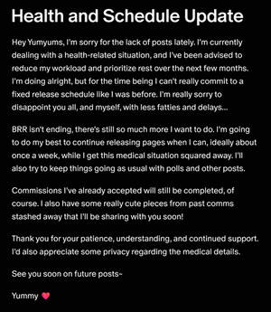 Health and Schedule Update