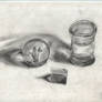 Hand blown glass, broken prism still life drawing