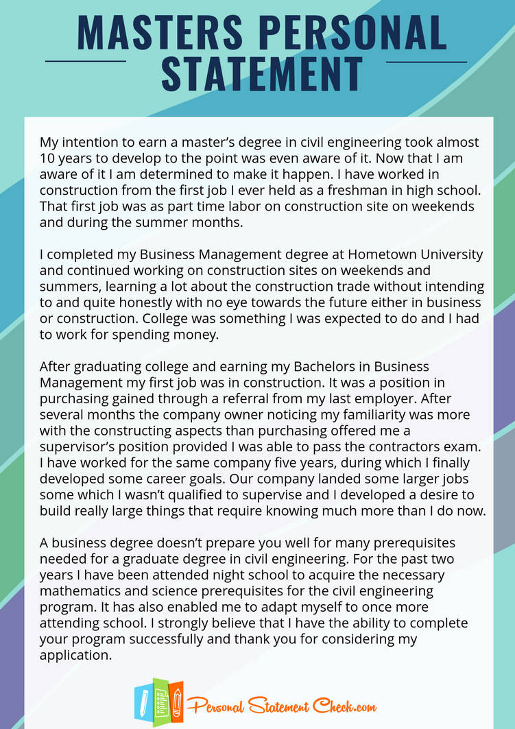 personal statement for masters application sample