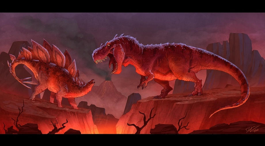Trex vs stegosaurus by museumnerd on DeviantArt