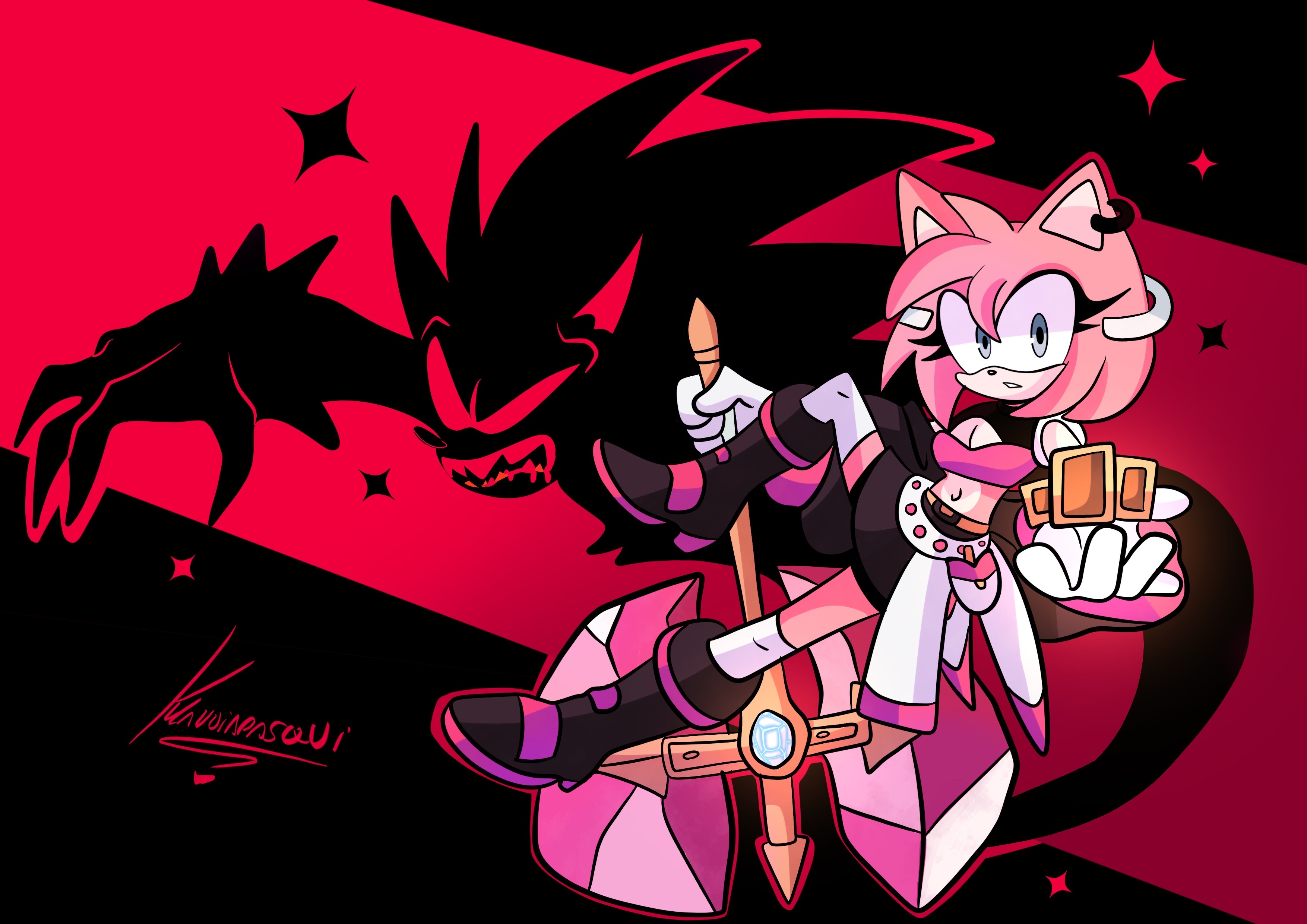 sonic the hedgehog, amy rose, and shadow the hedgehog (sonic) drawn by  chinchila010