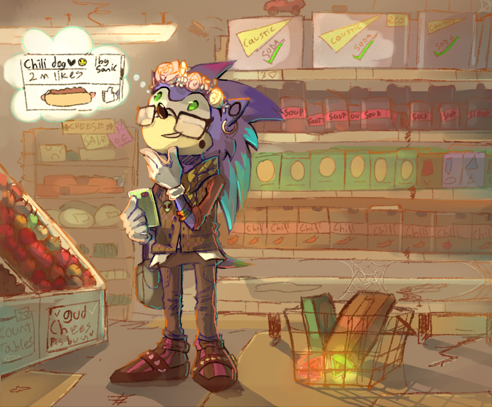 Sonic at the grocery store being a hipster