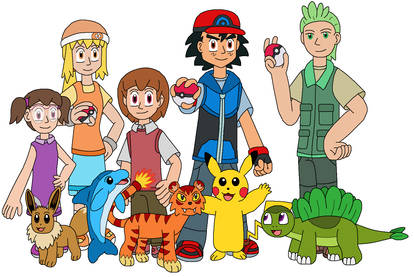 Ash and friends and Pokemon