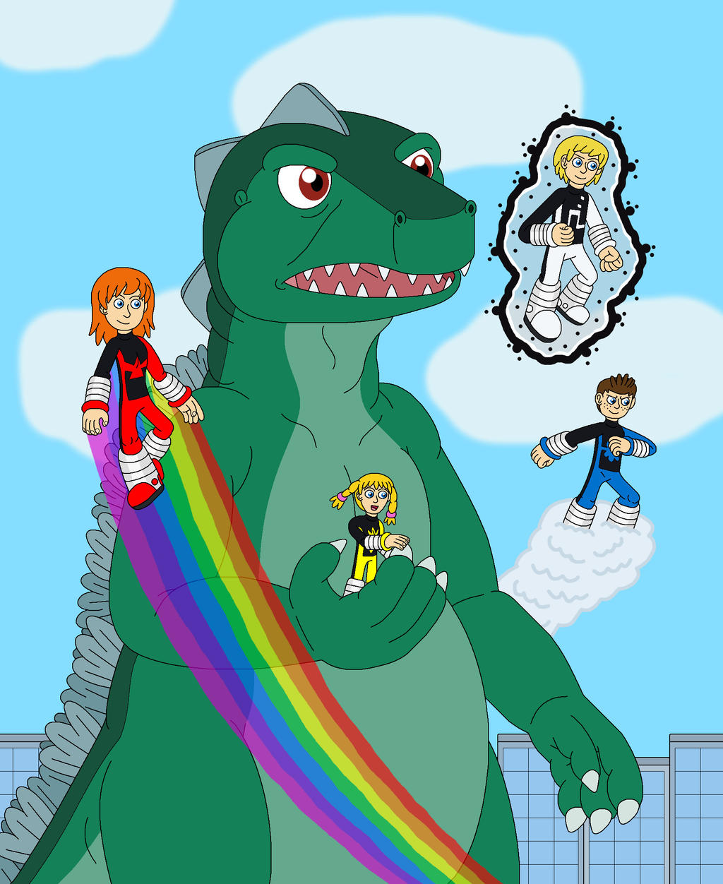 Power Pack and their new friend Godzilla