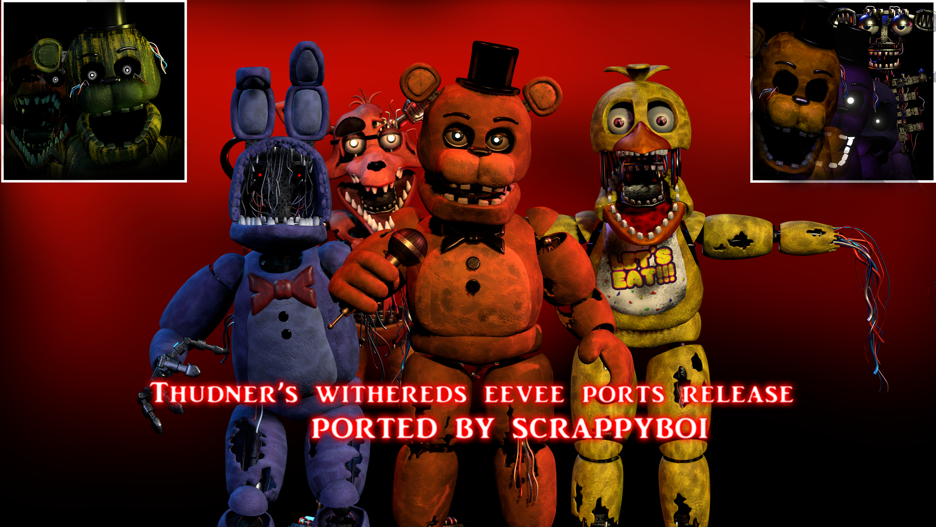 some fnaf 2 trailer shot recreations using retextured hw models