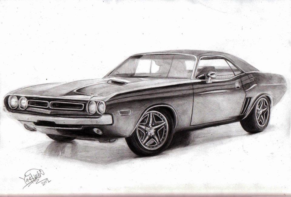 Pencil Drawing Dodge Challenger Rt 1971 By Yasmin Elad On.