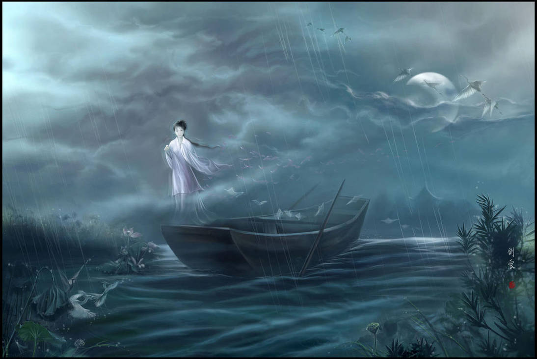Корабль в океане одинокий. Девушка в лодке фэнтези. Море фэнтези. Девушка в лодке арт. Дух океана.
