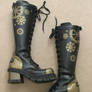 Steampunk painted leather clockwork cog boots