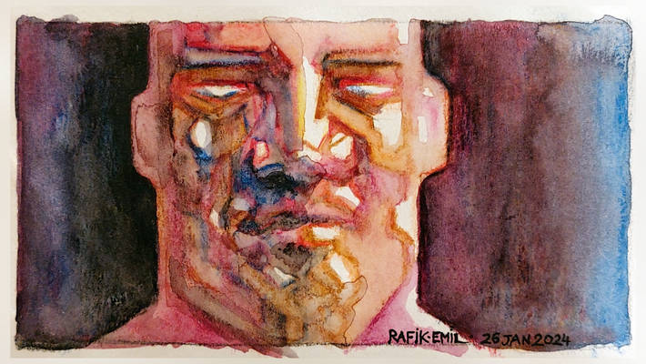 Purple Face Watercolor Pencils Drawing Rafik Emil