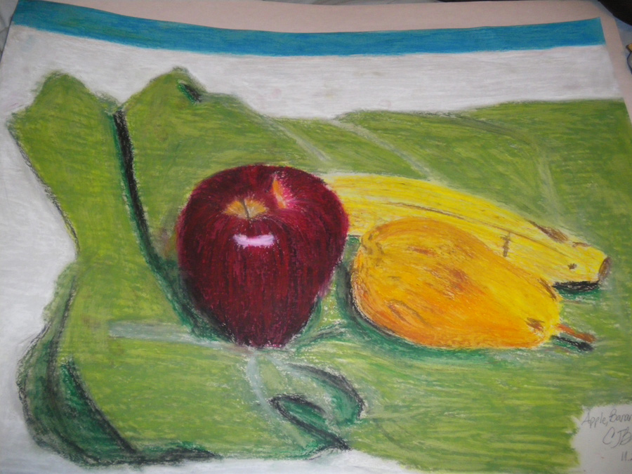 Oil pastel 1 - Fruit on cloth