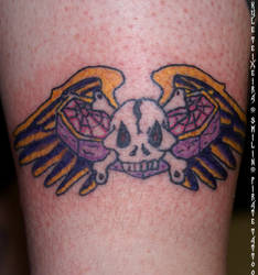 Winged Skull - Leg Tattoo