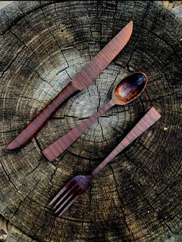 Wood Fork, spoon, and knife
