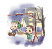 winter Klaine on swings