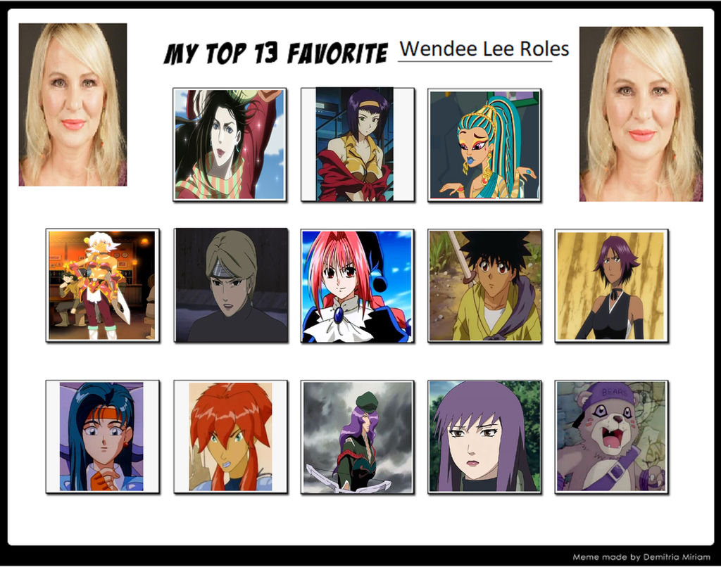 My top 13 favorite Wendee Lee Roles by Drago-Pantherforever on DeviantArt
