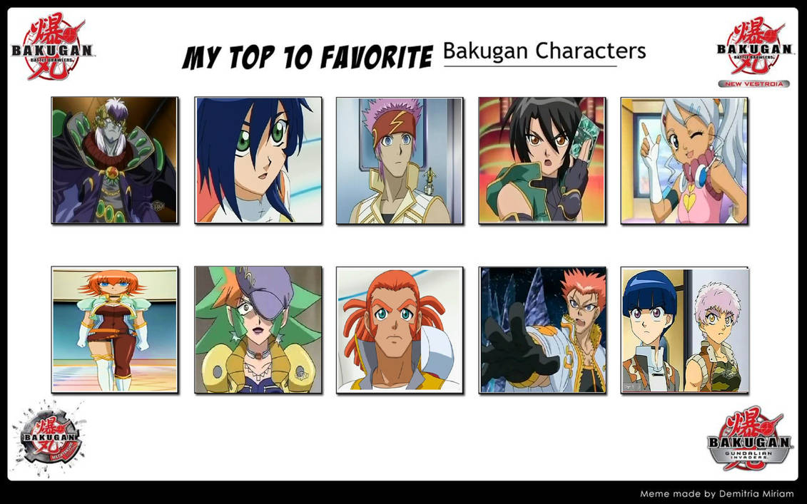 my top 10 favorite bakugan characters:. by bakuganfreakful on DeviantArt