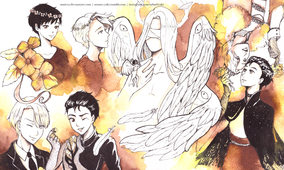 Yoi: Victuuri in sepia and yellow by mnieva