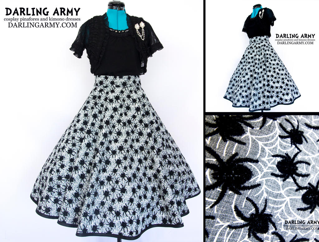 Spider Dreams Tea Length Retro Pinup Skirt