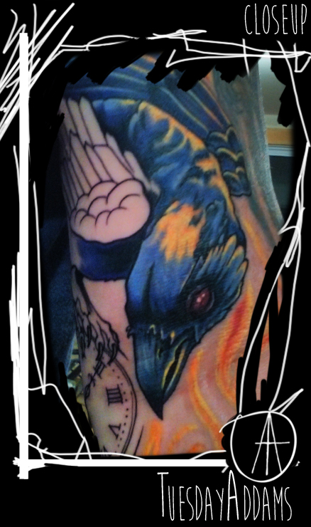 Raven Tattoo First Sitting Closeup