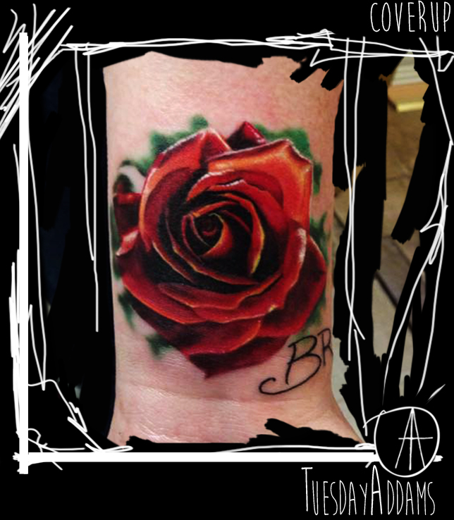 Realistic Rose Coverup Tattoo