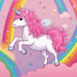 Pink fluffy unicorn dancing on a rainbow