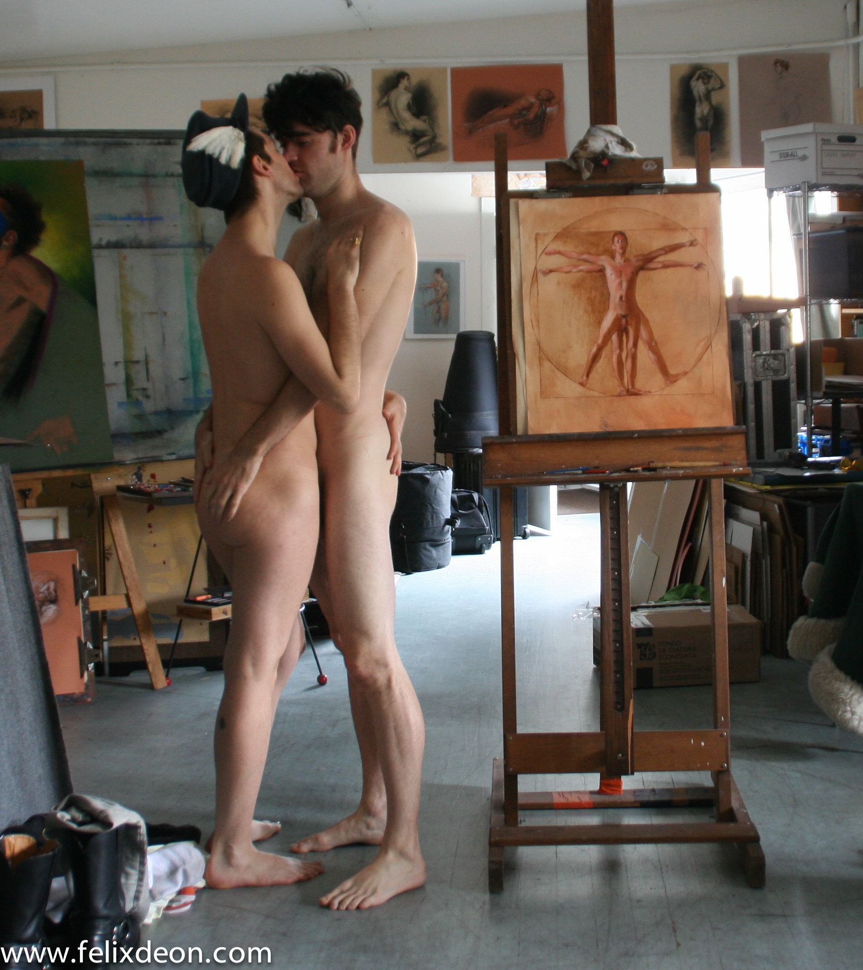 Naked boys kissing in the studio 1