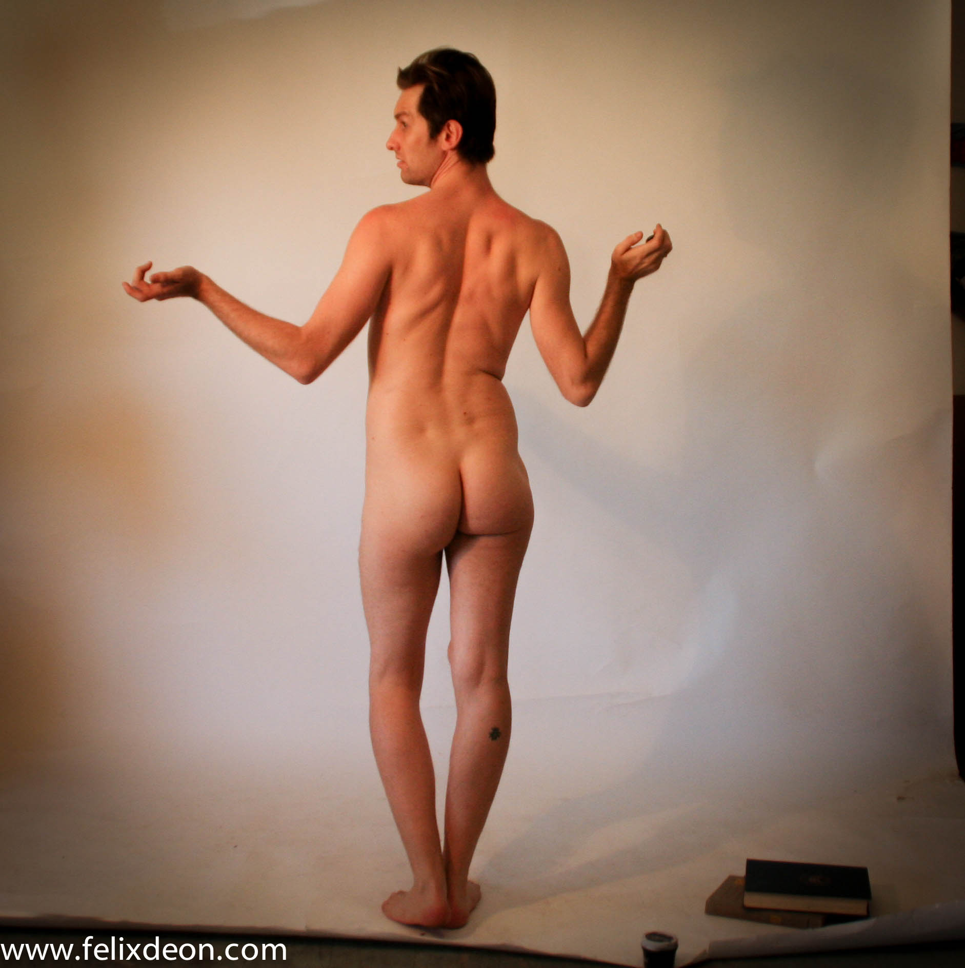 standing male nude, back