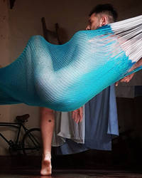 the blue hammock, transparent, male nude reclining