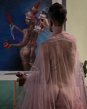 artist in a pink robe 2