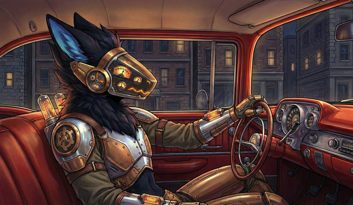 Old style protogen driving car by BunnyCheating on DeviantArt