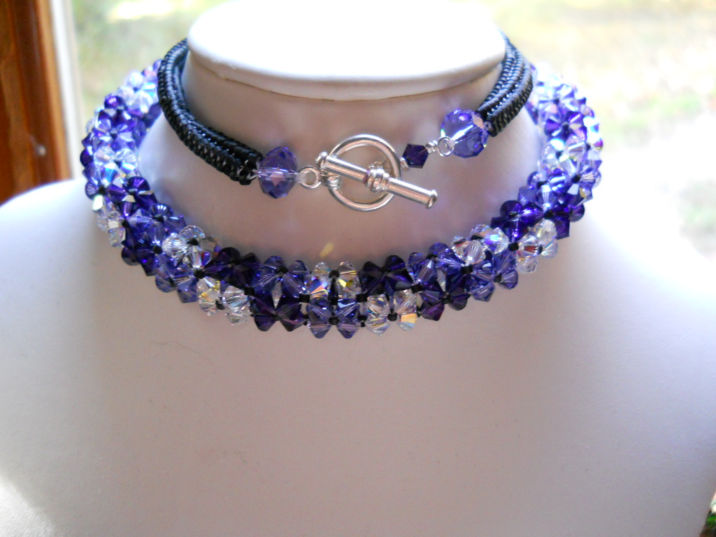 Commission: Purple Crystal Flowers Necklace