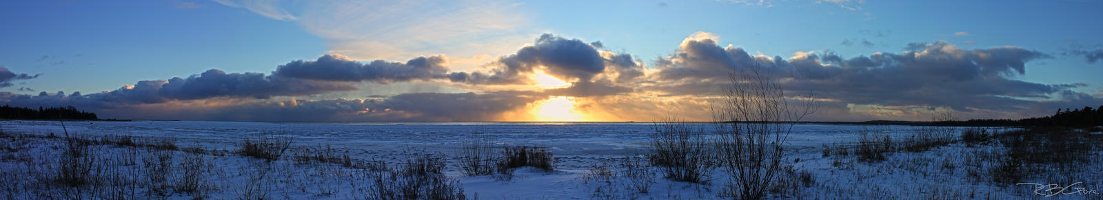 Snowy Sunset over Lake MI