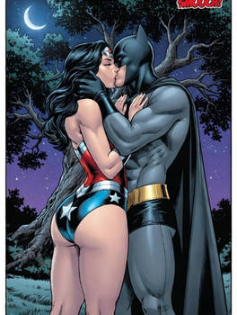 Batman and Wonder Woman kissing with each other.