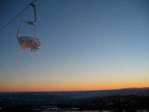 ski lift at sunset