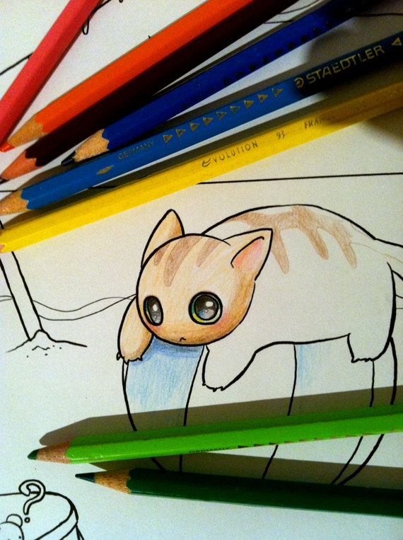 Coloring Page Diy Printable Cute Cat And Mouse On By Nekobaka