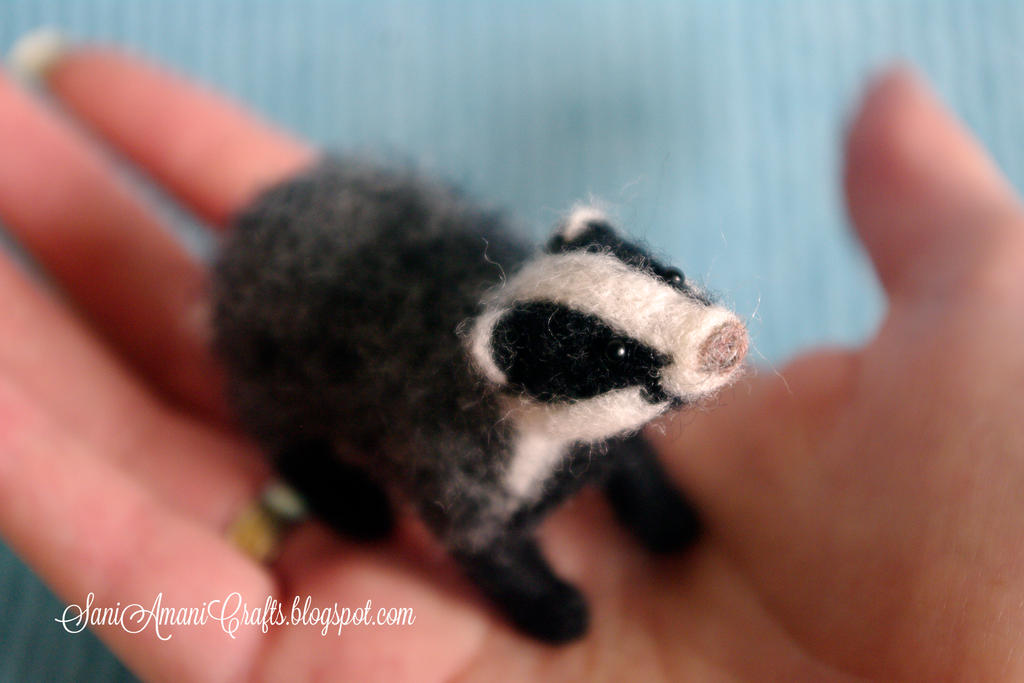 Needle felted badger