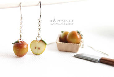 Spring Red Apple Sliced Earrings Handmade