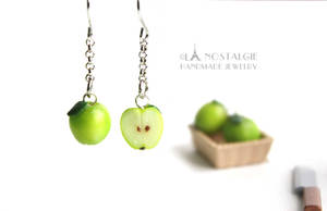 Sliced Green Apple Earrings Handmade Jewelry
