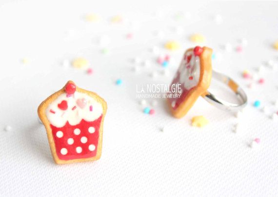 Romantic Polkadot Cupcake Ring Jewelry