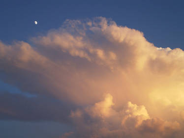 clouds, sunset, moon